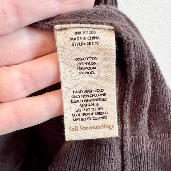 Soft Surroundings Ribbed Cowl Neck Cable Knit Sweater Brown Cozy Fall Layer M - Picture 5 of 9